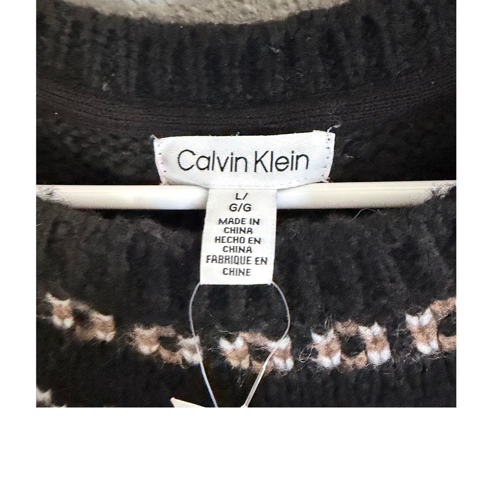 NEW Calvin‎ Klein Faire Isle Raglan Sweater Womens L Holiday Cozy Warm Grandma - Picture 4 of 10